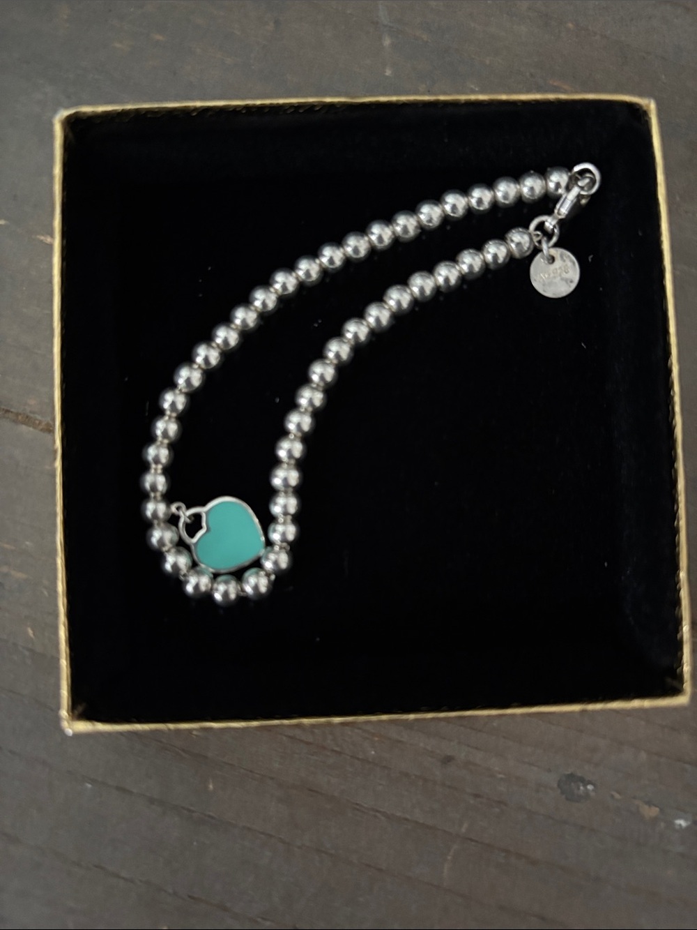 Tiffany & Co Silver Beaded Bracelet with Turquoise Heart Charm